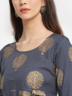 Rudra Bazaar Gold Boota Printed Grey Kurti - Distacart