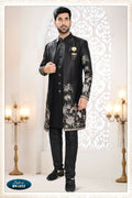 Joban Fashion Men's Black Straight Malai Silk Thread And Sequence Embroidery All Over 3 Pc Kurta Set