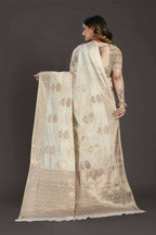 Off White Pure Raw Silk Zari Woven Saree with Unstitched Blouse Piece - Alisha