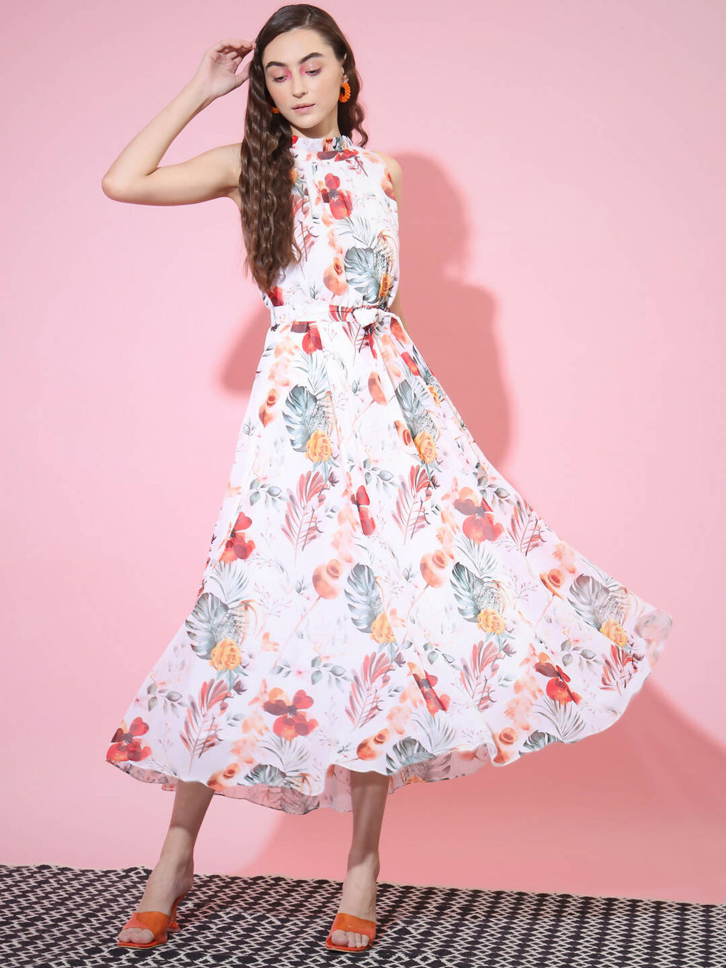 Myshka Women's White Floral Printed Empire Dress - Distacart