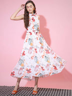 Myshka Women's White Floral Printed Empire Dress - Distacart