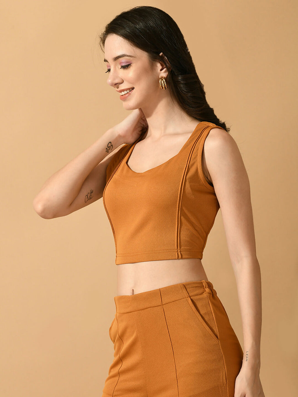 Myshka Women's Mustard Solid Top With Trousers