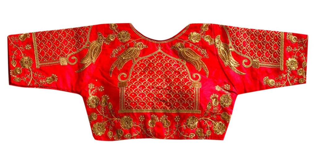 Vamika Beautiful Red Banglori Silk Embroidery Blouse - Distacart