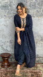 The52 Blue Women's Gorgeous Embroidered Viscose Chanderi Fabric Straight Kurta Pant with Dupatta Set - Distacart