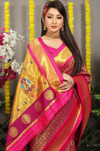 Jyoti Fashion Women's Magenta Banarasi Silk Zari Woven Saree with Blouse