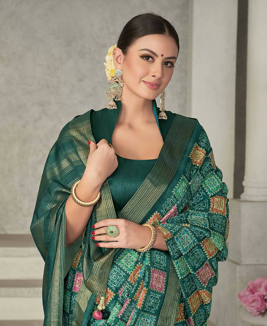 Green Rangkat Tussar Silk Woven Design Saree with Unstitched Blouse - Mohmanthan Eshani