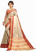 DEIANA'S Beautiful Designer Golden zari Soft Lichi Silk Saree - Cream