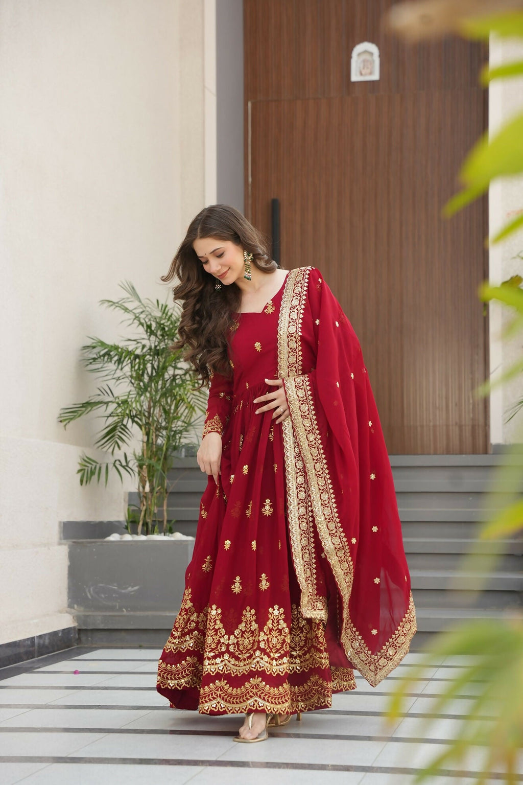 Joban Fashion Maroon Georgette Sequence Embroidery Work Kurta Set - Distacart