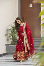 Joban Fashion Maroon Georgette Sequence Embroidery Work Kurta Set - Distacart