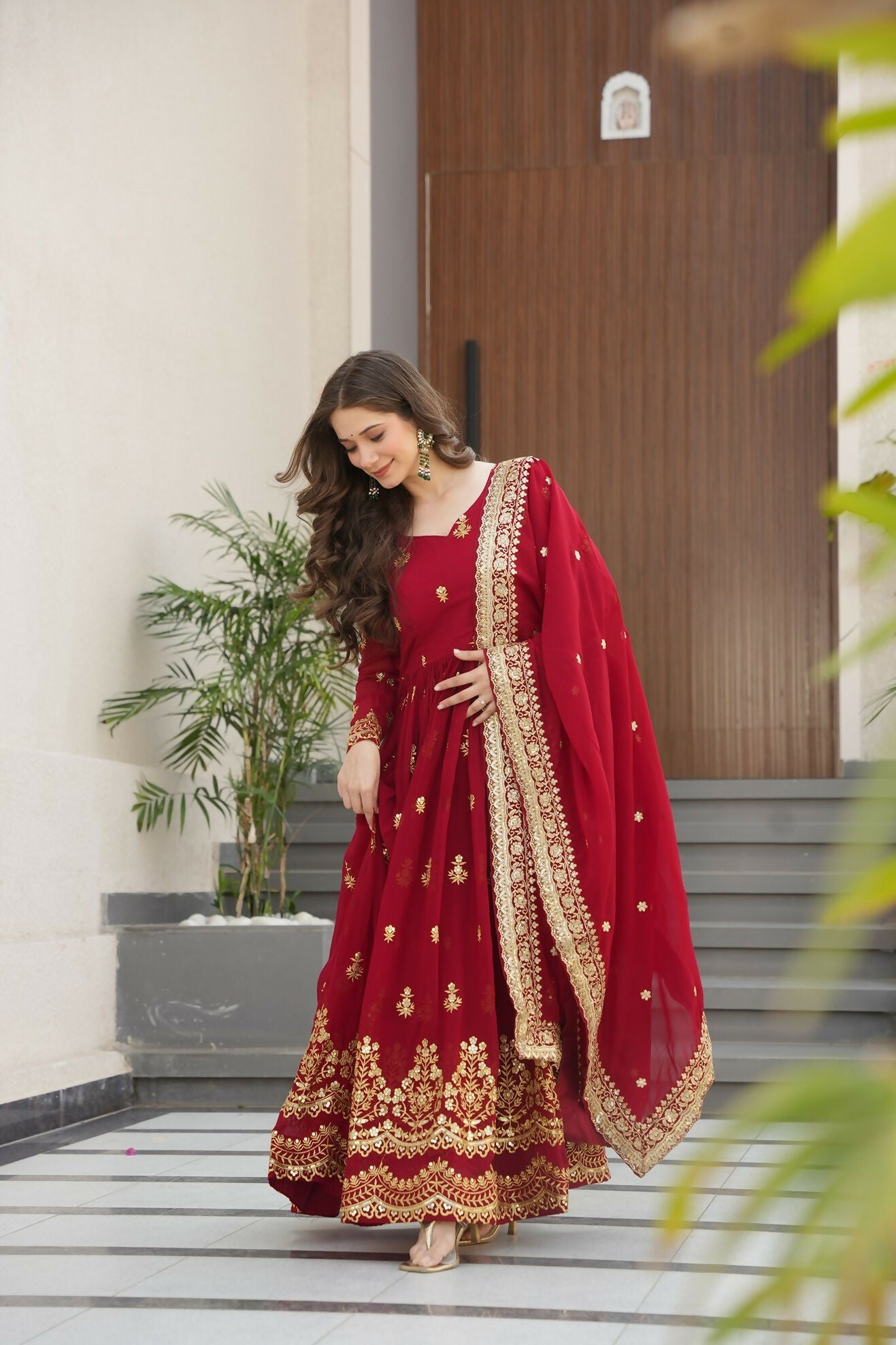 Joban Fashion Maroon Georgette Sequence Embroidery Work Kurta Set - Distacart