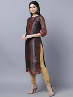 Myshka Women Multicoloured Ethnic Motifs Chanderi Silk Kurta - Distacart