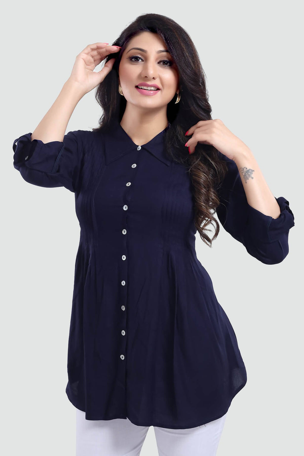 Snehal Creations Navy Blue Rayon Classy Tunic For Ultimate Look - Distacart