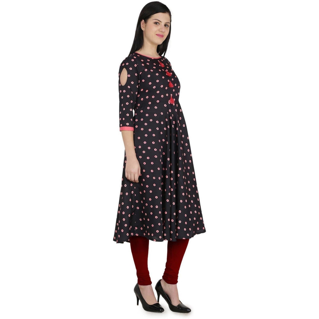 Kanoor Garment Women's Black A Line Round Neck Kurti