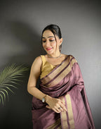 Joban Fashion Wine Woven Pattern Raw Silk Kanjivaram Silk Saree - Distacart