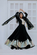 Joban Fashion Black Chinnon Silk Sequence Embroidery Work Readymade Kurta Set - Distacart
