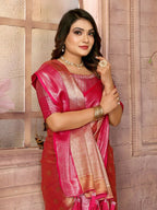 Anaita Pink Tissue Silk With Zari Weaving Saree With Blouse