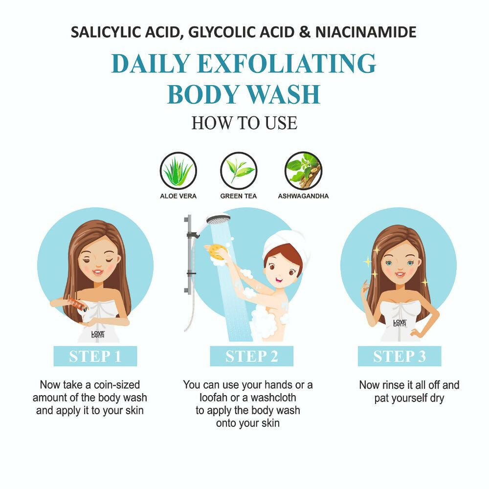 Love Earth Salicylic Acid, Glycolic Acid & Niacinamide Exfoliating Body Wash - Distacart
