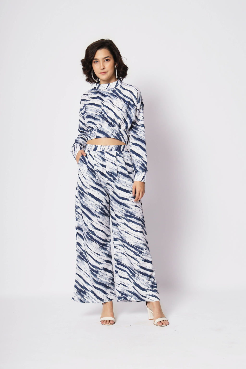 Blue Crepe Digital Printed Top With Matching Trouser - Shivani
