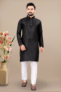 Neera Trendz Black Cotton Blend Lining Work Men's Kurta With Pyjama