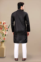Neera Trendz Black Cotton Blend Lining Work Men's Kurta With Pyjama