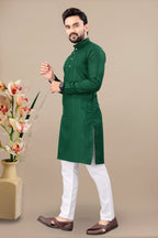 Neera Trendz Green Cotton Blend Lining Work Men's Kurta With Pyjama