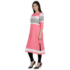 Kanoor Women's pink A Line Round Neck kurti
