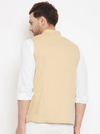 Even Apparels Beige Polyester Men's Nehru Jacket-Contrast Lining-Inbuilt Pocket Square - Distacart