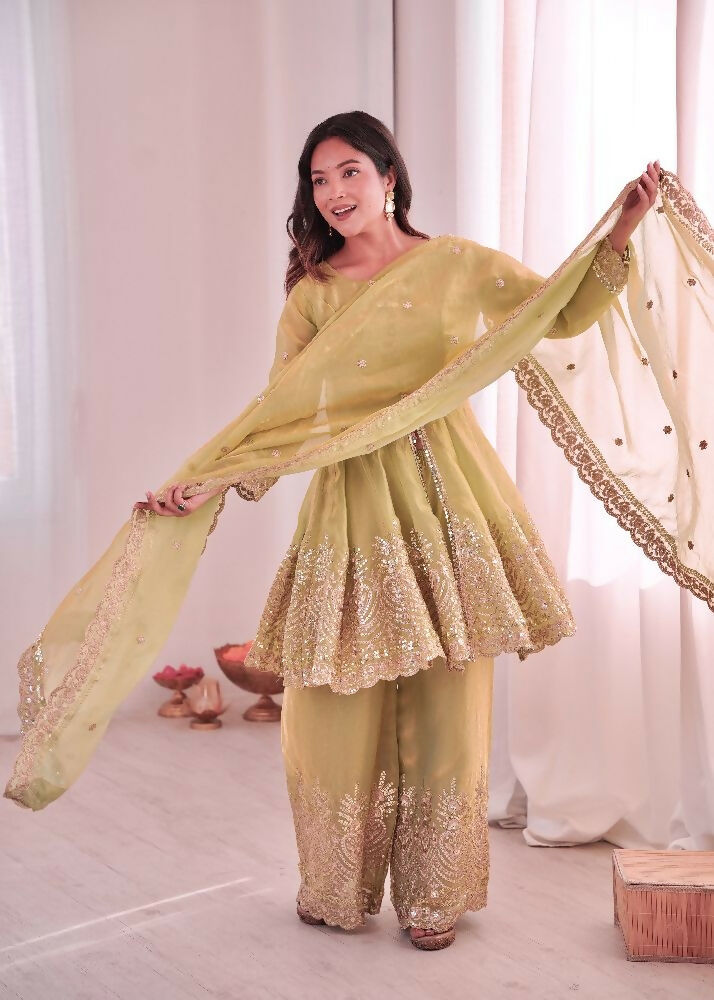 Teeya Creation Pista Color Fendy Satin Silk Embroidery Work Party Wear Salwar Suit - Distacart