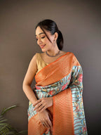 Joban Fashion Multi-Color Floral Digital Print Soft Lichi Silk Paithani Saree - Distacart