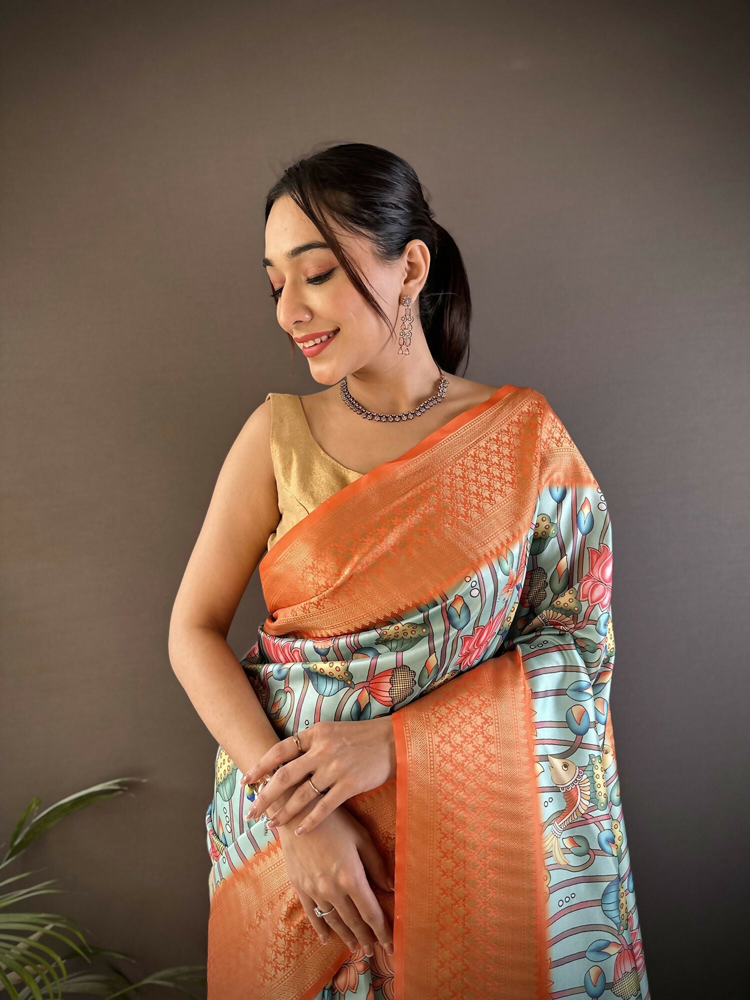 Joban Fashion Multi-Color Floral Digital Print Soft Lichi Silk Paithani Saree - Distacart