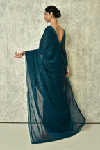 Teal Silk Solid Saree With Blouse Piece - Purvi