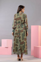 Juniper Women Green Chiffon Printed Maxi Dress - Distacart