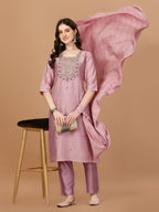 Embroidered Kurta With Pant And Dupatta Set, Multicolor - Hiral Fashion