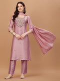 Embroidered Kurta With Pant And Dupatta Set, Multicolor - Hiral Fashion