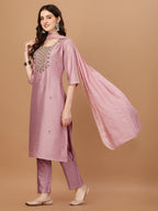 Embroidered Kurta With Pant And Dupatta Set, Multicolor - Hiral Fashion