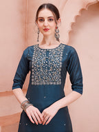 Hand Embroidered Kurta With Pant And Dupatta Set, Multicolor - Hiral Fashion - Distacart