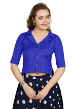 Aastha Fashion Women's Women's Blue Art Silk Button Readymade Blouse