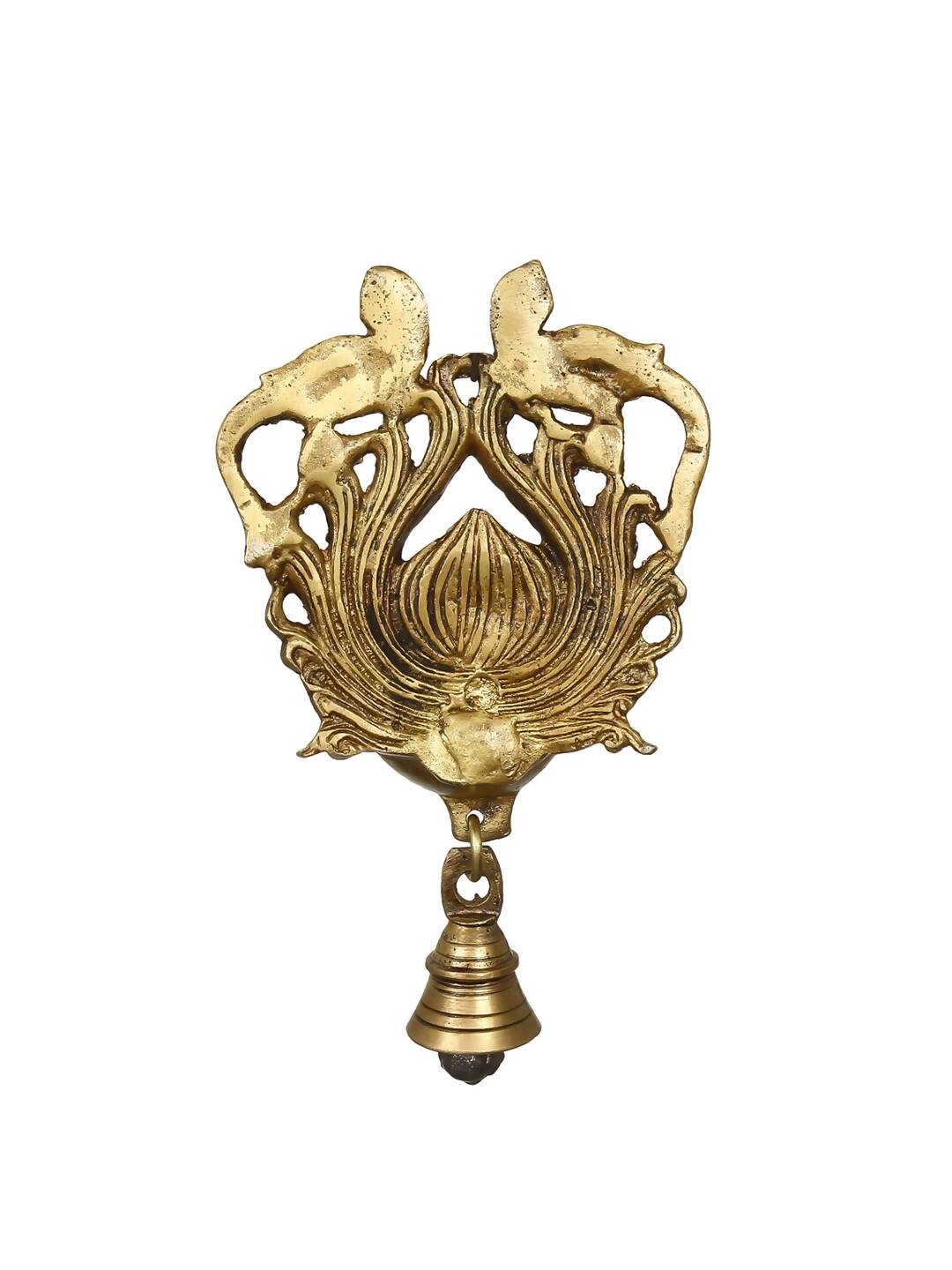 eCraftIndia Gold-Toned Handcrafted Antique Finish Diya with Bells Decorative Wall Hanging Showpiece