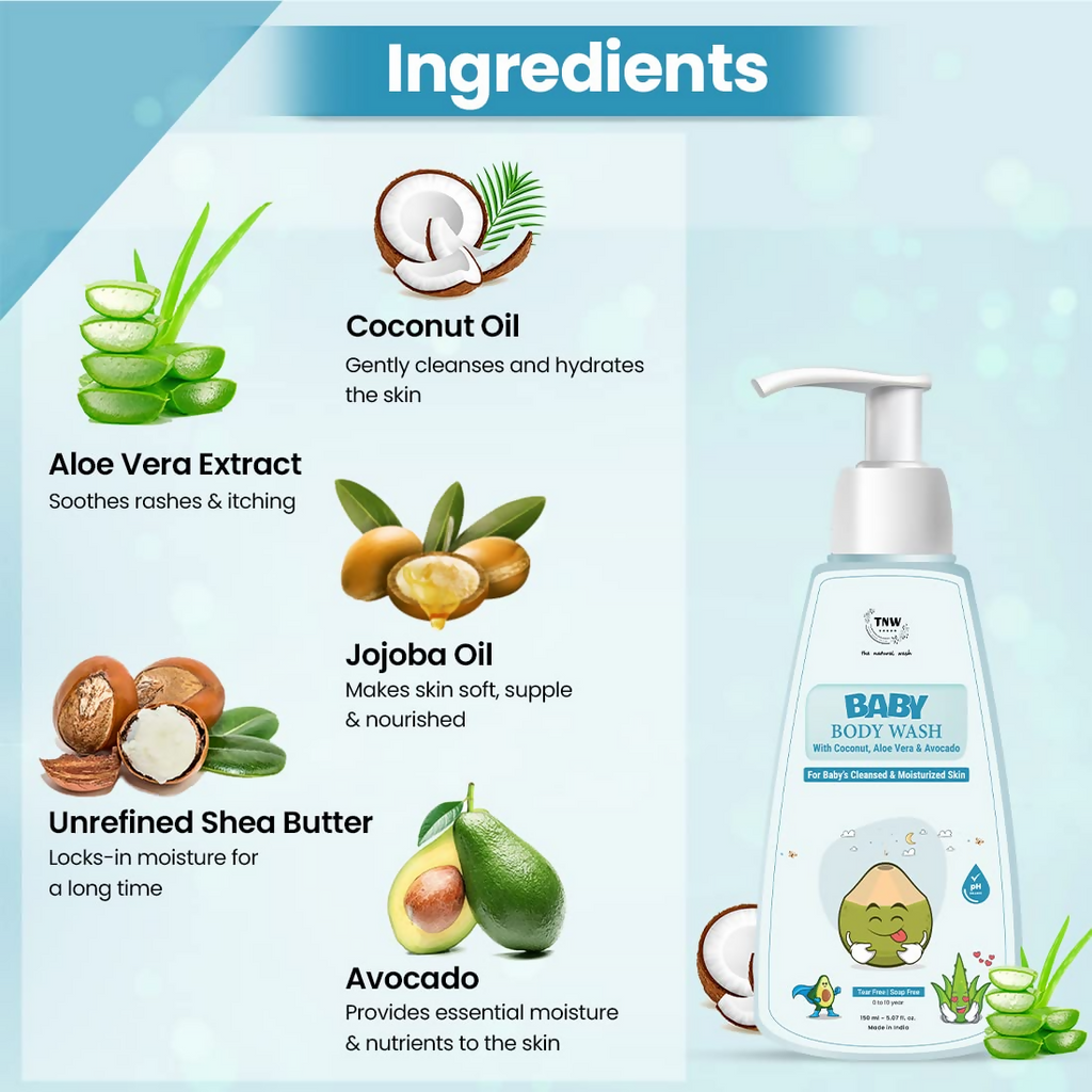 The Natural Wash Baby Body Wash For Moisturized Skin With Coconut, Aloe Vera & Avocado