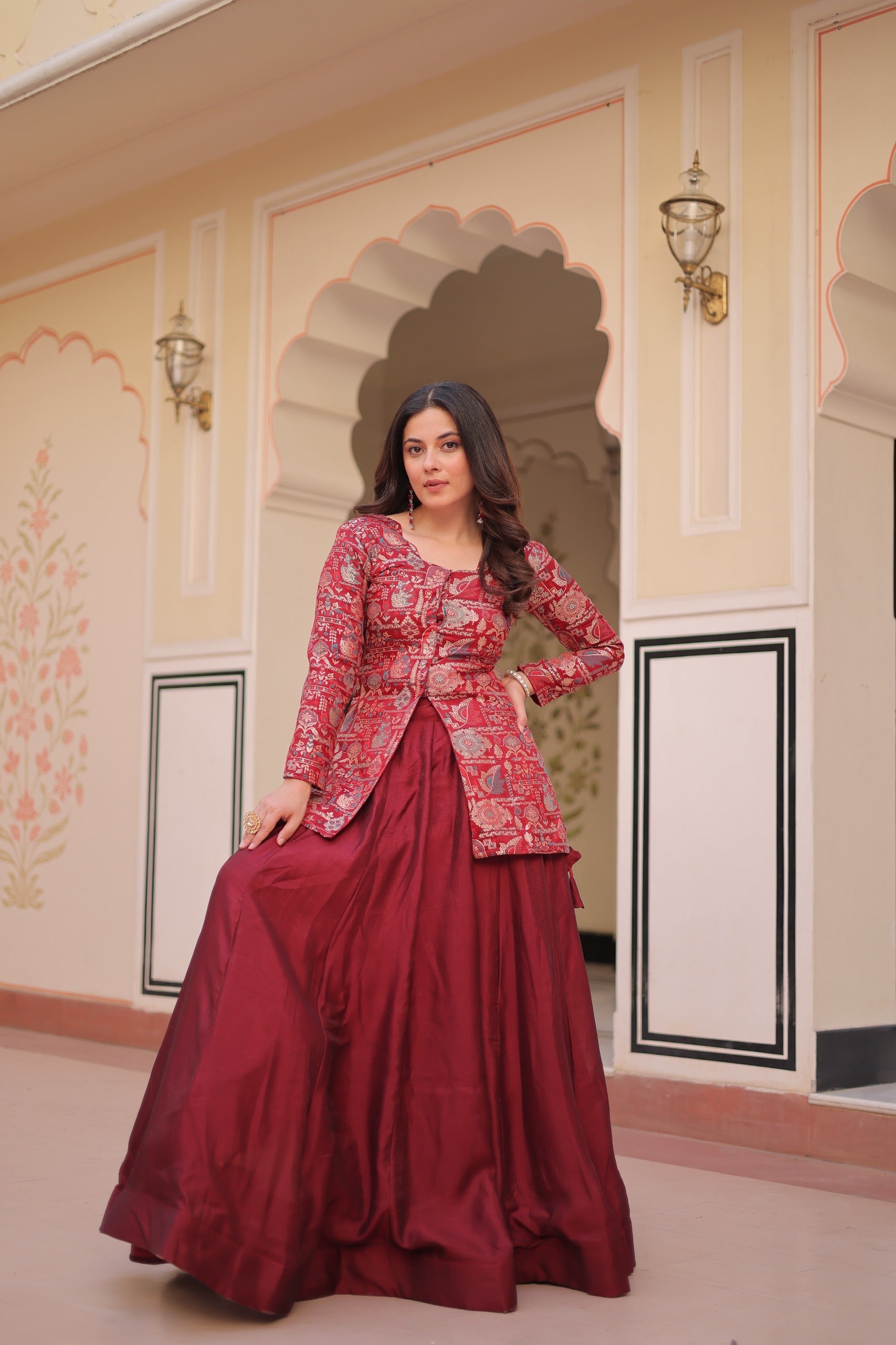 Prazu Fashion Maroon Vichitra Silk Lehenga With Blouse