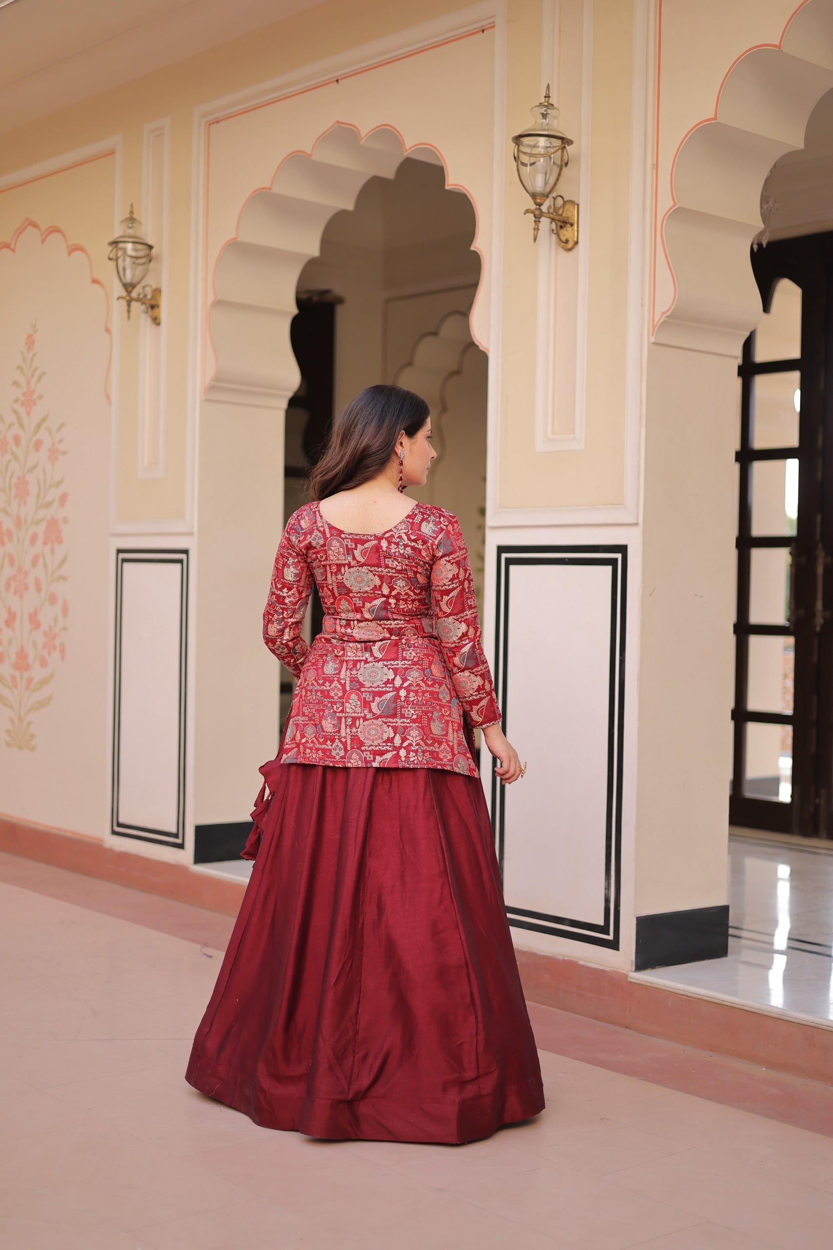 Prazu Fashion Maroon Vichitra Silk Lehenga With Blouse
