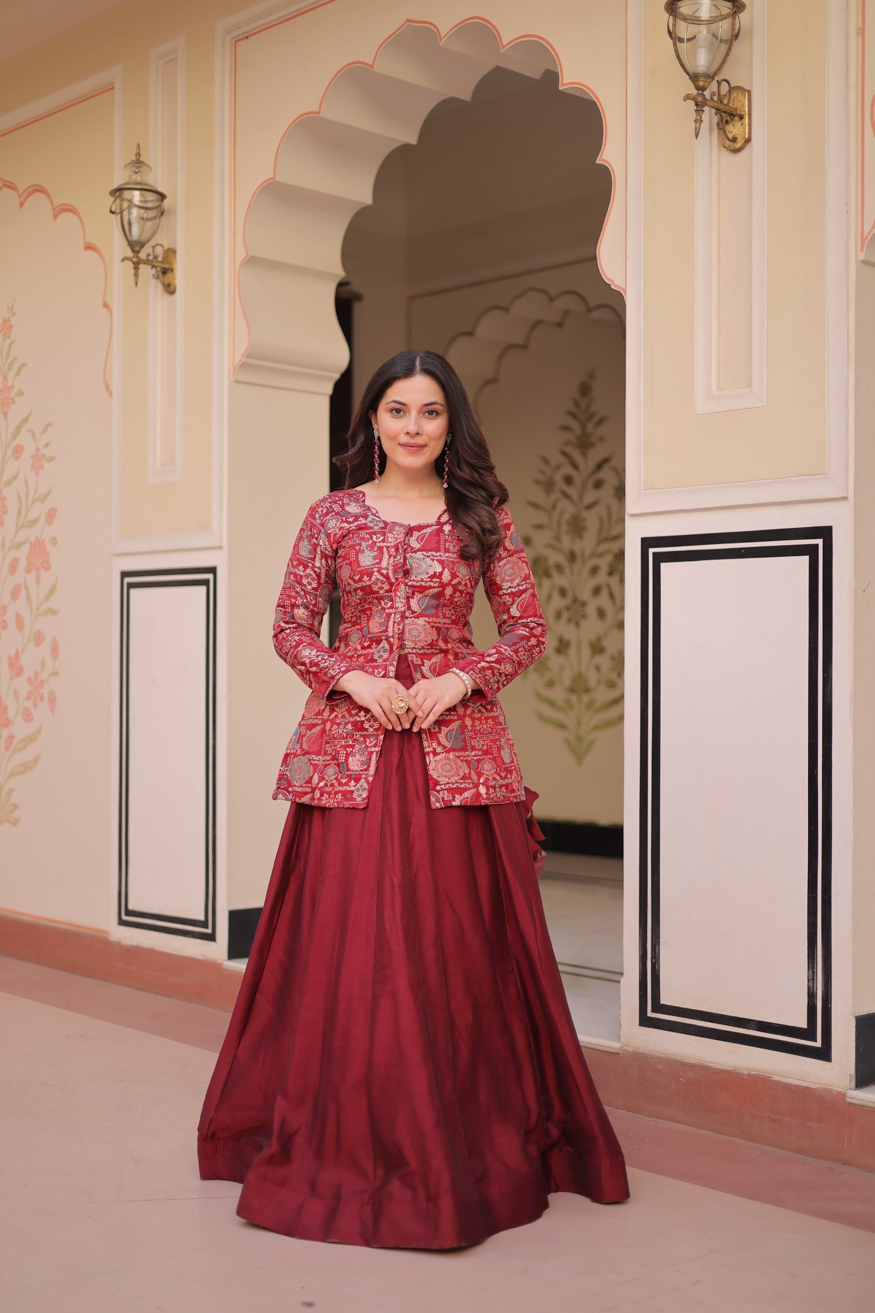 Prazu Fashion Maroon Vichitra Silk Lehenga With Blouse
