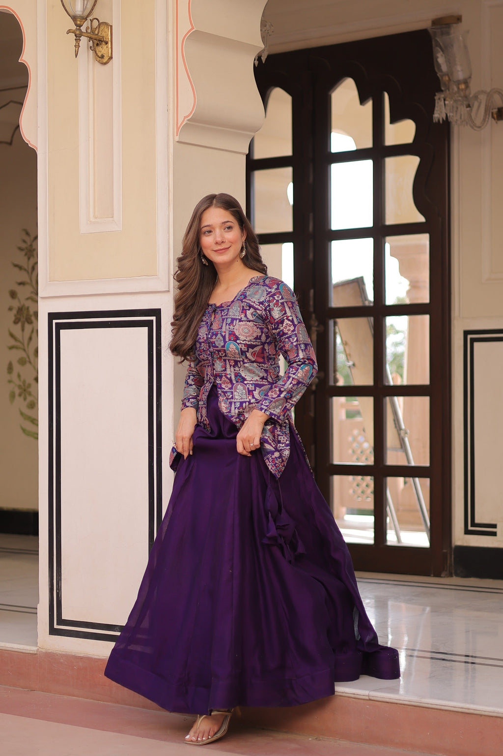 Prazu Fashion Violet Vichitra Silk Lehenga With Blouse