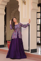 Prazu Fashion Violet Vichitra Silk Lehenga With Blouse