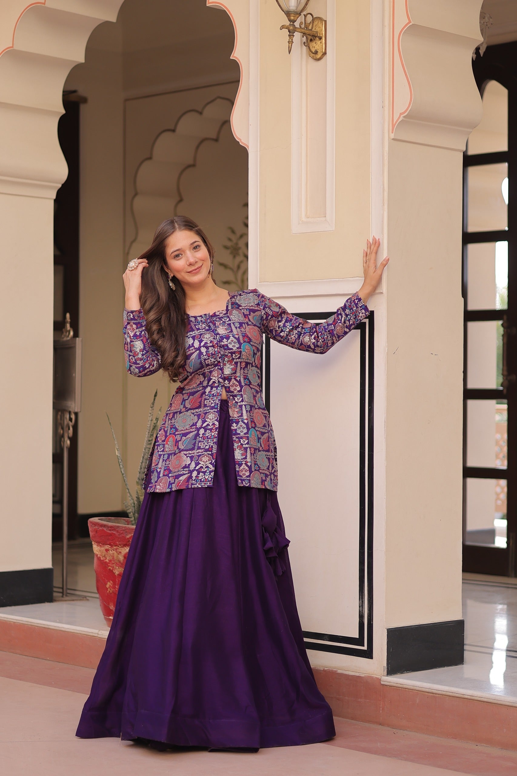Prazu Fashion Violet Vichitra Silk Lehenga With Blouse