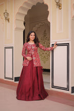 Lorenvalley Fashion Maroon Pure Simmer Vichitra Kali Pattern with Canvas Patta Lehenga Choli