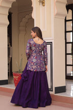 Lorenvalley Fashion Purple Pure Simmer Vichitra Kali Pattern with Canvas Patta Lehenga Choli