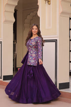 Lorenvalley Fashion Purple Pure Simmer Vichitra Kali Pattern with Canvas Patta Lehenga Choli
