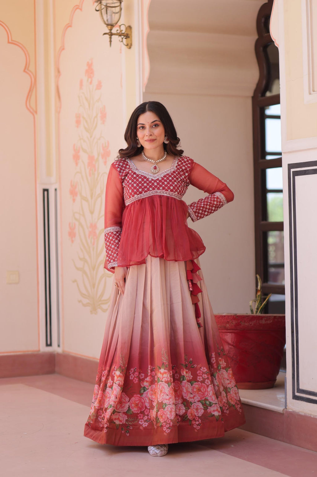 Prazu Fashion Gajri Chiffon With Beads Embroidered Work Lehenga