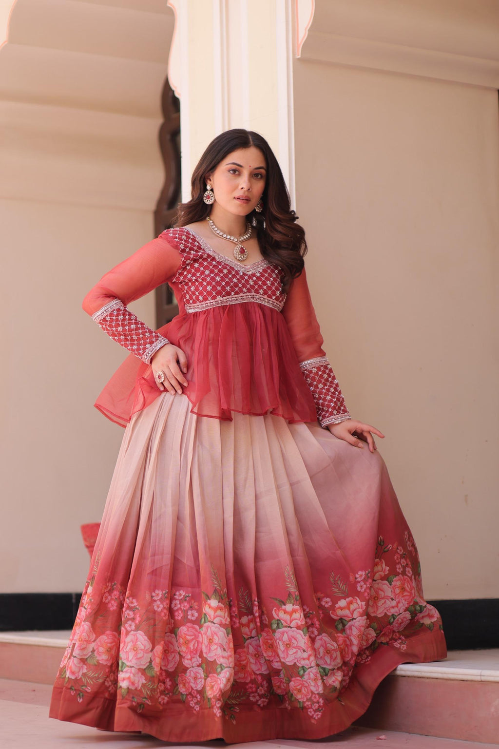 Prazu Fashion Gajri Chiffon With Beads Embroidered Work Lehenga